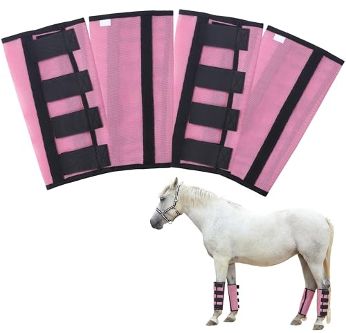 Gallopoff Mosquiteras para caballo, juego de 4 unidades, botas de mosca transpirables, antideslizantes y ligeras, ideales para pastos y verano, reducen el apisonamiento rosa, M