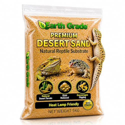 Earth Grade Desert Sand – Natural Reptile Substrate for Bearded Dragons, Geckos & Lizards – Dust Reduced, Heat Lamp Safe, Encourages Natural Digging & Burrowing – Terrarium Vivarium Sand