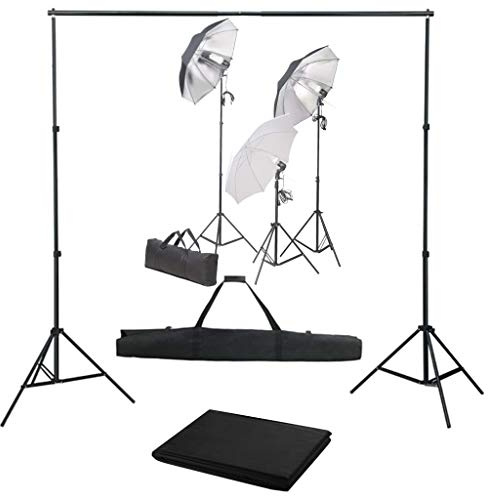 Fotostudioset med studiolampor, bakgrundssystem av bomull, aluminiumstativ upp till 230 cm, 3 dagsljuslampor 5 500 K, 3 skärmar, bärkassar för studio, video, fotografi, porträtt