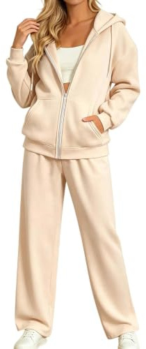 Generisch Combinaison 2026 - Coupe étroite - Taille haute - Pantalon ample avec jambe droite - Pantalon de survêtement décontracté pour femme - Pour la vie quotidienne, le bureau, les vacances, Beige