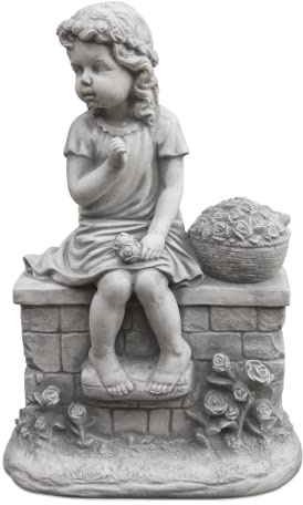 gartendekoparadies.de Magnifique Figure de Fille Massive sur Le Mur Figure d’Enfant en Pierre reconstituée, résistant au Gel