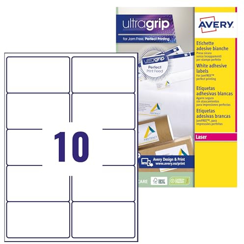 Avery España L7173-15 Etiquetas adhesivas papel blanco, 15 hojas A4, rectangulares 99,1x57mm, 10 etiquetas por hoja, adhesivo permanente, impresoras láser