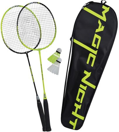 Talbot Torro LED Badminton Set für Anfänger & Fortgeschrittene I 2 Schläger & 2 leuchtende Federbälle für Nachtspiele I mit Tragetasche I Outdoor-Spiel für Garten & Urlaub