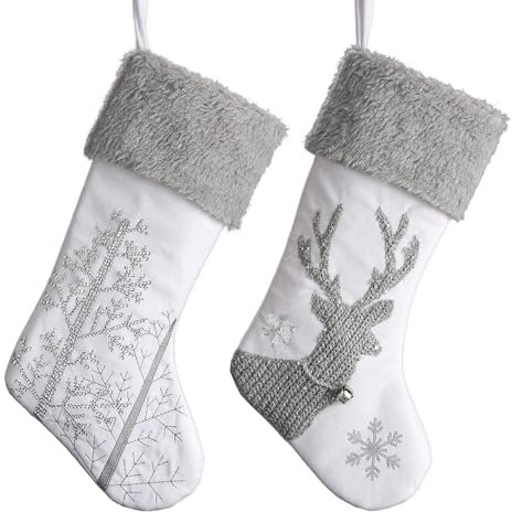 Valery Madelyn Nikolausstiefel 46cm 2er Set Nikolausstrumpf aus Textil Stoff Weihnachtsdeko Weihnachtsstrumpf Große Weihnachtsstrümpfe zum Befüllen und Aufhängen für Kamin Weihnachtsschmuck