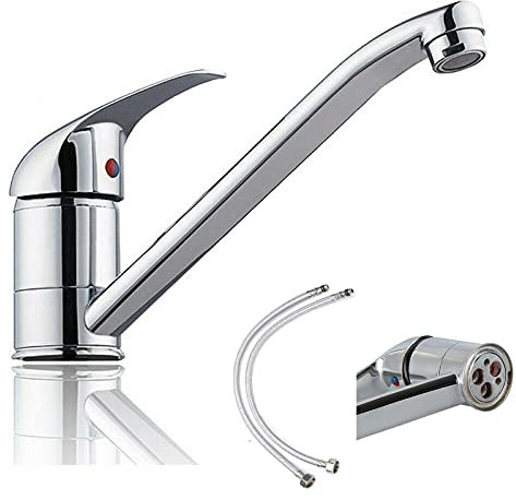 Kitchen Sink Taps Mono Basin Mixer Taps Faucet Modern Single Lever Chrome Kitchen Sink Swivel Spout Hot and Cold Water Mixer Sink Swivel Chrome Brass