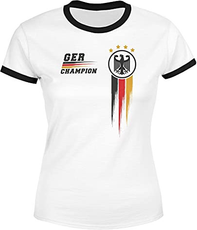 MoonWorks® Damen EM-Shirt Deutschland Fußball Fanshirt Germany Champion Europameisterschaft 2024 weiß-schwarz XL