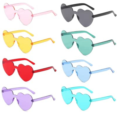 sanvpwsan 8Pcs Heart Shaped Metal Frame Glasses Retro Hippie Style Multicolor Sunglasses, Christmas Party Glasses, John's 60s Style Glasses Accessories (Gold Frame)