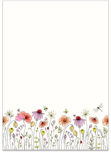 40 ark gammalutseende/vintage vildblomsdesign skrivblock, skriv- eller tryckpapper DIN A4. Perfekt för vintageinbjudningar och brev
