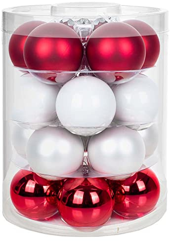 Magic Weihnachtskugeln Glas 6cm, 20 STK. Christbaumkugeln ((Frozen Strawberry | rot weiß))