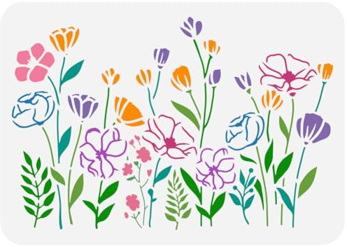 FINGERINSPIRE Grand Pochoir Floral pour Peinture de Fleurs Sauvages 21x29.7cm PET Motif Pulvérisation Réutilisable en Bord de Route Mur Nature Plantes