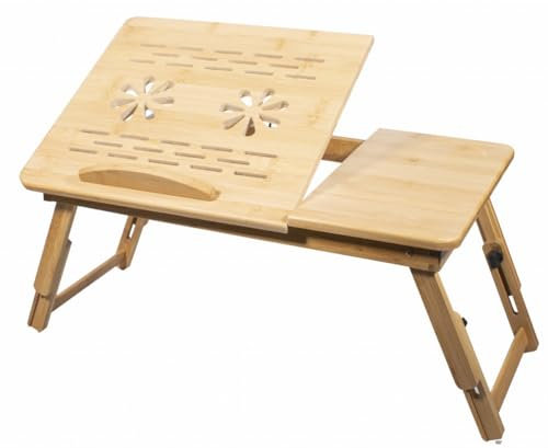 NMK HOME Table de lit pliable en bambou pour ordinateur portable - Hauteur réglable pour canapé, lit pour lire ou petit-déjeuner - Table à dessin - 60 x 30 x 37 cm