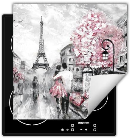 DarHaus Piastra di copertura per fornelli 50x52 cm Copri piano cottura vinile - grigio - Parigi