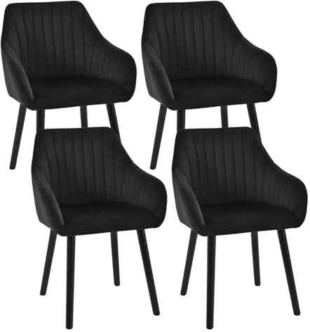Goeurvant Chaises Noir Velours Salle à Manger avec Accoudoirs Lot de 4, Chaise de Cuisine Rembourrée et Pieds en Bois pour Salon Cuisine et Bureau
