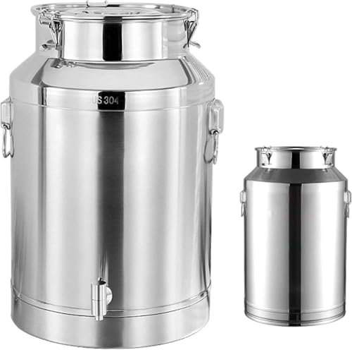ZJGFCB Farm Milk Transport Canister,Milk Churn Pot,Wine Bucket,Can Stainless Steel Milk Bucket,Barrel Water Bucket Oil Tea Tank With Sealed Lid And Faucet,Tote Jug Liquid Container(Size:14L)