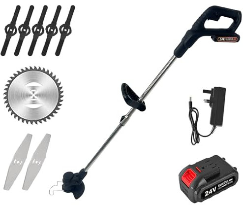 Gr8 Garden 24V Cordless Electric Strimmer Grass Trimmer Portable Wireless Compact Weed Tree Cutter Garden Edger Cutting Power Tool With Battery