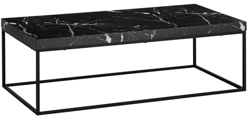 Wohnling Couchtisch 120x60x38 cm Schwarz Sofatisch in Marmor-Optik Modern, Design Wohnzimmertisch Rechteckig, Loungetisch Groß, Kaffeetisch Metallbeine