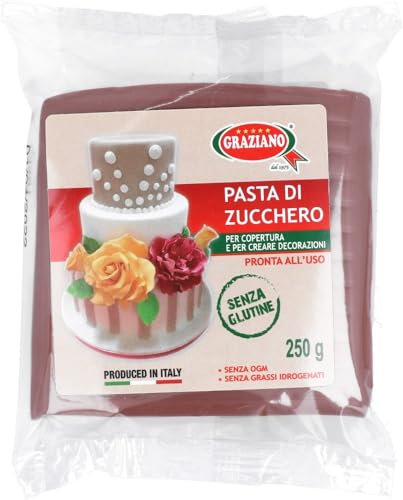 Graziano, Pasta di Zucchero Marrone, Pasta Morbida ed Elastica Perfetta per la Copertura della Torta, facile da Stendere e da Colorare, Senza Glutine e Senza Grassi Idrogenati, 250 g