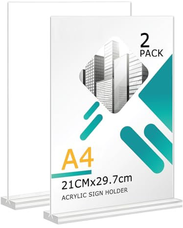 Soserkouer Lot De 2 Porte-Affiches En Acrylique A4, Support Double Face Vertical Transparent,Porte Menu Restaurant, Porte Affiche, Pour Restaurants, Menus, Hôtel, l'école,Bureau, Magasin