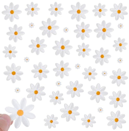 Guduling Lot de 40 patchs en forme de marguerite à repasser pour textiles - Motif fleurs - À repasser - Pour adultes et enfants - Bricolage décoratif - Veste, jeans, sacs à main - À coudre ou à