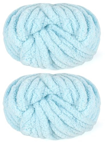 Reessy Chunky Yarn for Hand Knitting, 2×250g Super Chunky Yarn-Sky Blue | Soft Thick Wool Jumbo Yarn for Crocheting, Fluffy Plush Blanket Yarn for Knitting Blanket Pet Bed Mats Sofa Mats