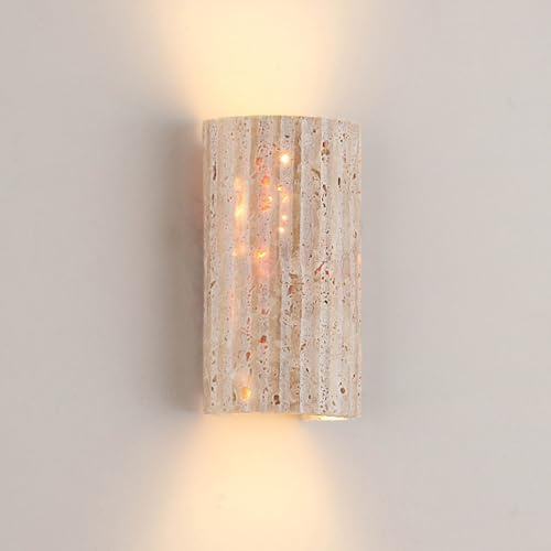 DOCJX Lámpara De Pared Interior Travertino Amarillo Natural Aplique Pared Interior Luz Pared Modernos LED Aplique De Cabecera Lámpara De Piedra Para Interiores Sala De Estar, Pasillo, Escaleras(2)