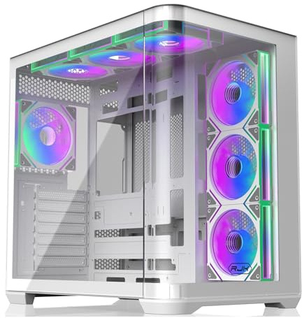 RAIJINTEK ATREUS BT7 vit Mid-Tower E-ATX spelPC-hölje, böjt härdat glas, 7 x 120 mm Infinity Mirror ARGB PWM-fläkt, högt luftflöde