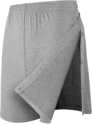 Landofgenie Shorts Unisex à Boutons – pour la rééducation Post-opératoire, Le Fitness et la Course à Pied – Récupération Sportive avec Poches, Gris M