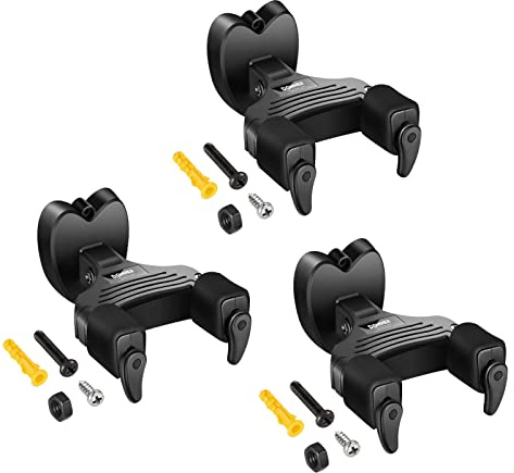 Donner Guitar Wall Mount Locking 3-Pack, Guitar Wall Hangers Auto Lock for Acoustic Electric Guitar Bass Ukulele Mandolin, Black