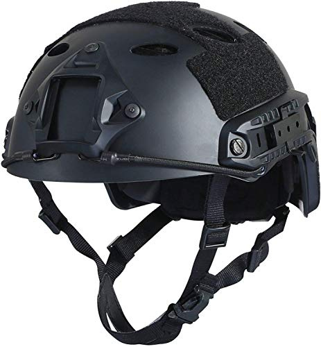 LOOGU Casco per softair, Ops Core, casco tattico (tipo Fast BJ & PJ), con cuscinetti e guide laterali, per il tempo libero, attività all'aperto, paintball