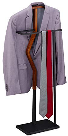 Relaxdays, braun/schwarz Herrendiener, für Anzug & Hose, Holz Metall Mix, Schlafzimmer, Kleiderbutler, 106,5x45,5x20 cm, Stahl, 106.5 x 45.5 x 20 cm