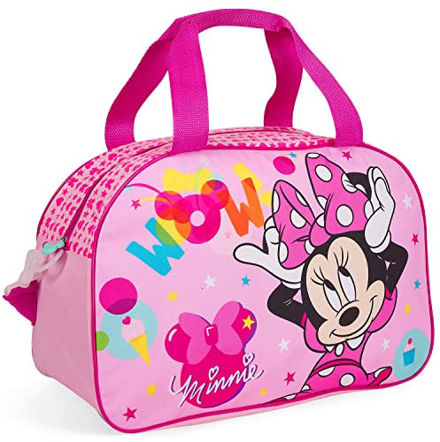 PERLETTI Bolsa Deporte Disney Minnie Mouse Niña con Correa - Mochila Gimnasio Piscina Viaje Impermeable Rosa para Niñas - Bolso Bandolera Fucsia Ligero Adjustable y Práctico - 28x41x21 cm