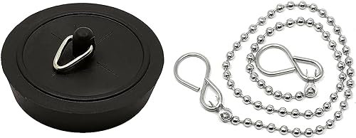 fiXte Tapón de repuesto para lavabo, ducha o bañera, color negro, 45 mm, con cadena de 450 mm o enchufe de 38 mm con cadena de 300 mm (cadena de 45,7 cm – enchufe de 45 mm)