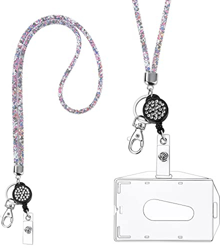 Victorini Crystal Transparent Card Holder with Lanyard, Lanyard and Badge Set, Keyring Badge Holders and Neck Strap for Keys ID (Colored Diamonds)