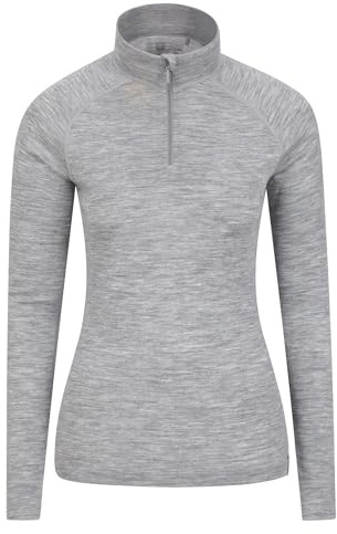 Mountain Warehouse Merino Damen Langarmshirt mit Reißverschluss II Hellgrau Damengröße EU 48