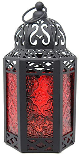 Lanterne à Bougie Marocaine, bougeoir décoratif pour Table ou à Suspendre, décorations du Ramadan, décoration intérieure, Patio ou Porche extérieur, Mariages, S, Rouge