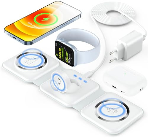 Mag-Safe Ladestation Apple Watch und iPhone Faltbar Wireless Charger Apple magsafe 3 in 1 ladestation Apple mit iPhone 16 15 14 13 12 Pro Max Plus Travel Charging Station Für Apple Watch & Air Pods