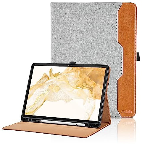 Hülle für Samsung Galaxy Tab S8 Plus 2022/Tab S7 FE 2021/Tab S7 Plus 2020 12.4 Zoll PU Leder Schutzhülle mit Tasche und Stifthalter, Auto Schlaf/Aufwach Funktion mit Stand Funktion - Grau