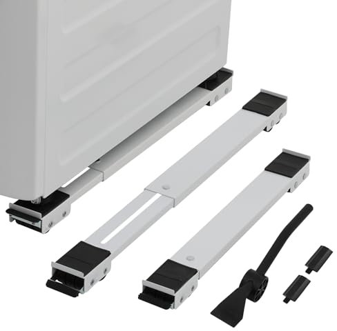 SMONTER Heavy Duty Appliance Rollers W/Crowbar, Extendable Washing Machine Stand Furniture Rollers Mobile Fridge Base Furniture Sliders for Refrigerators Washer and Dryer Support 660 lbs, White