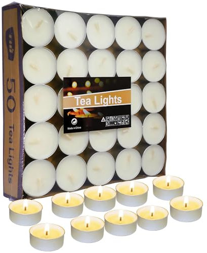 Artisoul® 50 Pezzi Lumini Candela Tealight Premium - Durata 4,5 Ore di Combustione Mini candele - Non profumate e Senza Fumo Privo di Inquinanti - Tè Luci Ceri Votivi Candele da Tè- Bianche