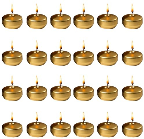 SECEL Pack of 24 Floating Candles 2 Inch 4+Hours Paraffin Wax%100 Cotton Wick Dripless & Smokeless Home Decor, Wedding Decorations, Valentine Decors, Birthday Dinners, Celebrations