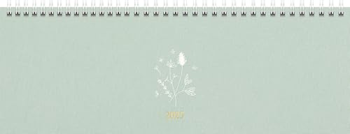 rido/idé Young Line Carnet de rendez-vous transversal, modèle 2025, motif Wild Flowers, 2 pages = 1 semaine, 297 × 105 mm, 128 pages, couverture en lin, menthe
