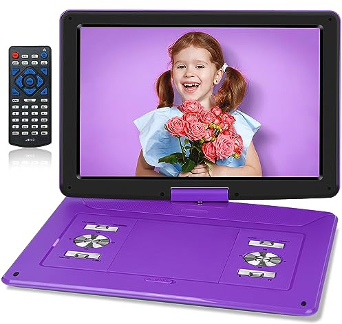 Portable DVD Player 17.6 inch with 15.6 inch Large HD Screen, 6 Hours Rechargeable Battery, Supports USB/SD Card/TV Sync, Multiple Disc Formats, Portable DVD Player with