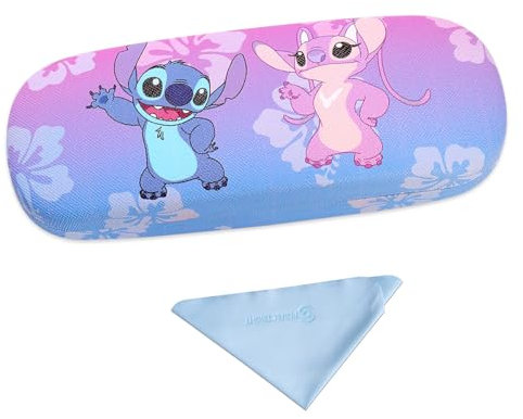PERFECTSIGHT Hard Shell Eyeglasses Case, Kawaii Protective Glasses Case with Cleaning Cloth, PU Leather Eyeglass Case for Women Girls, Blue + Purple S&A