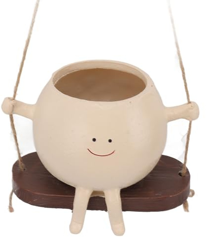 Vaso da Fiori Sospeso con Faccia Oscillante, Fioriera con Testa Sospesa, Ciondolo per Vasi con Sorriso, Decorazione per Giardino all'Aperto