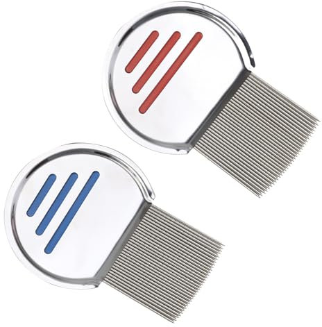 2 Pack Stainless Steel Lice Combs - Removes Head Lice, Dandruff, Nits & Ticks Eggs - Double Sided Teeth for Long Thick Hair