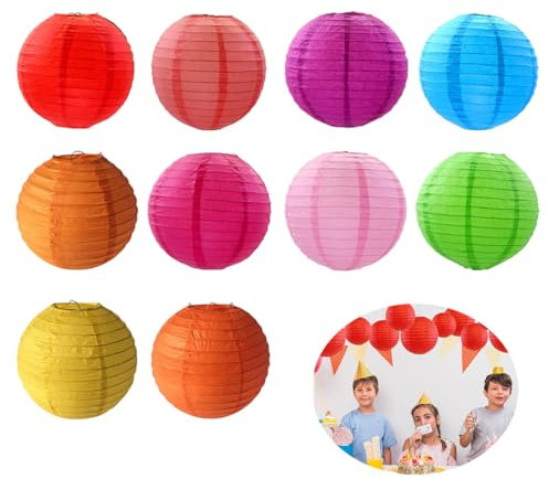 10 Stück Lampions Bunt Papier Lampenschirm Rund Papier Lampions,Papier Lampion Bunt,Papierlampe Lampenschirm Lampenschirme Aus Papier Papierlampion Papierlaternen für Draußen Partydekorationen