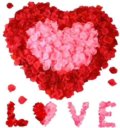 Kurkip 1200 Pièces Petale de Rose Artificielles, Pétales Séchés Pour Mariage, Saint Valentin, Ambiance Romantique, Décoration de Table - Rouge, Rose