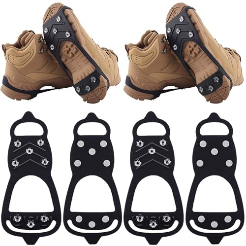 2 Pairs Ice Cleats for Shoes and Boots,Universal 8 Steel Studs Crampon Ice & Snow Grippers for Winter Hiking Climbing Ice Fishing,Anti-Slip Spikes for Shoes