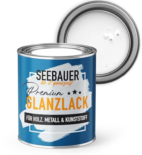 SEEBAUER diy Glanzlack Weiß 375ml für Innen & Außen (No. 000 Weiß) Möbelfarbe ohne Schleifen - Hybrid-Lack für Holz, Metall & Kunststoff - Holzlack, Möbellack hohe Deckkraft