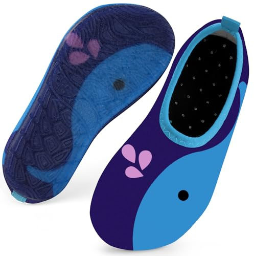 Kids Swim Water Shoes for Boys Toddlers Baby Aqua Socks for Kids Quick Dry Pool Beach Barefoot Children（Big Whale Blue 26/27